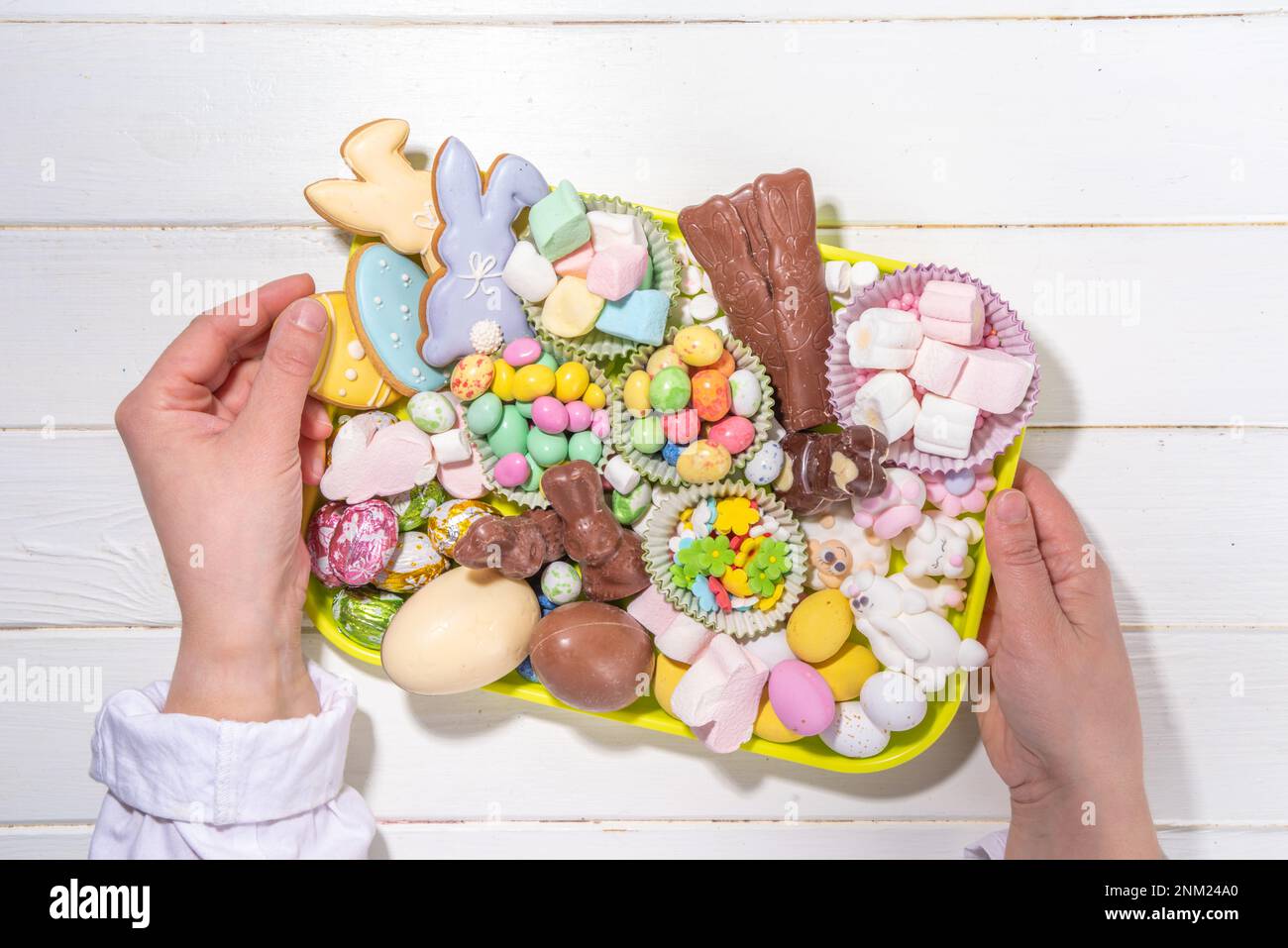 Easter charcuterie board. Sweet Easter party, kids holiday treats