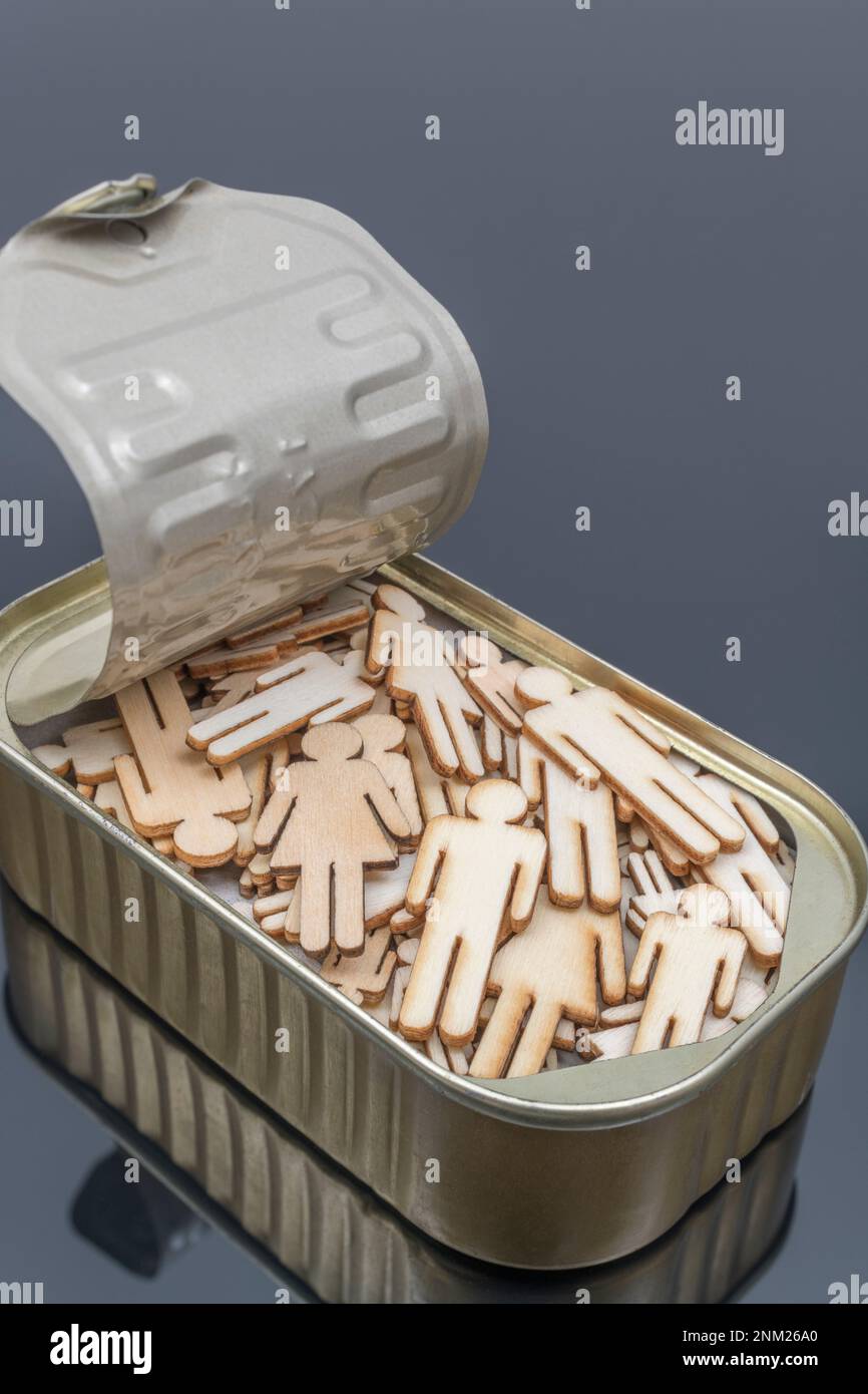 Lasercut wooden male and female shaped packed into a metal sardine can