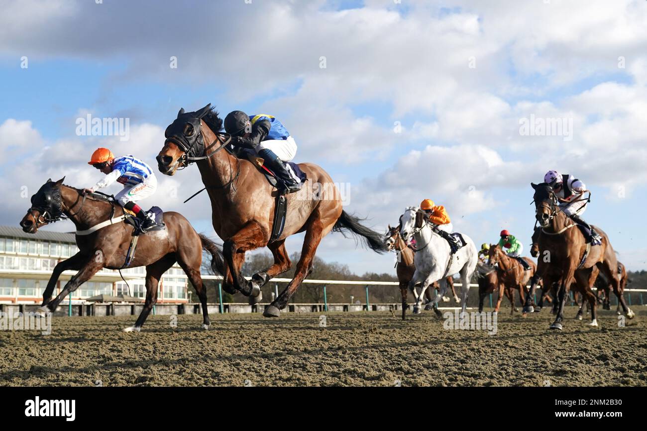 Divine Messesnger ridden by Callum Shepherd (second left) on their way to winning the Spreadex Sports Get £40 In Bonuses Classified Stakes at Lingfield Racecourse, Surrey. Picture date: Friday February 24, 2023. Stock Photo
