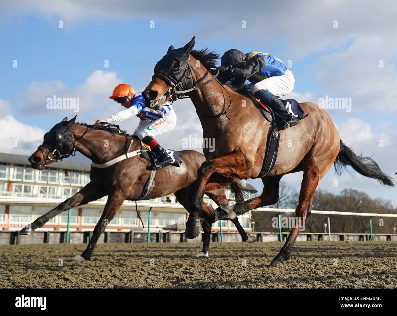 Divine Messenger ridden by Callum Shepherd (right) on their way to winning the Spreadex Sports Get £40 In Bonuses Classified Stakes at Lingfield Racecourse, Surrey. Picture date: Friday February 24, 2023. Stock Photo