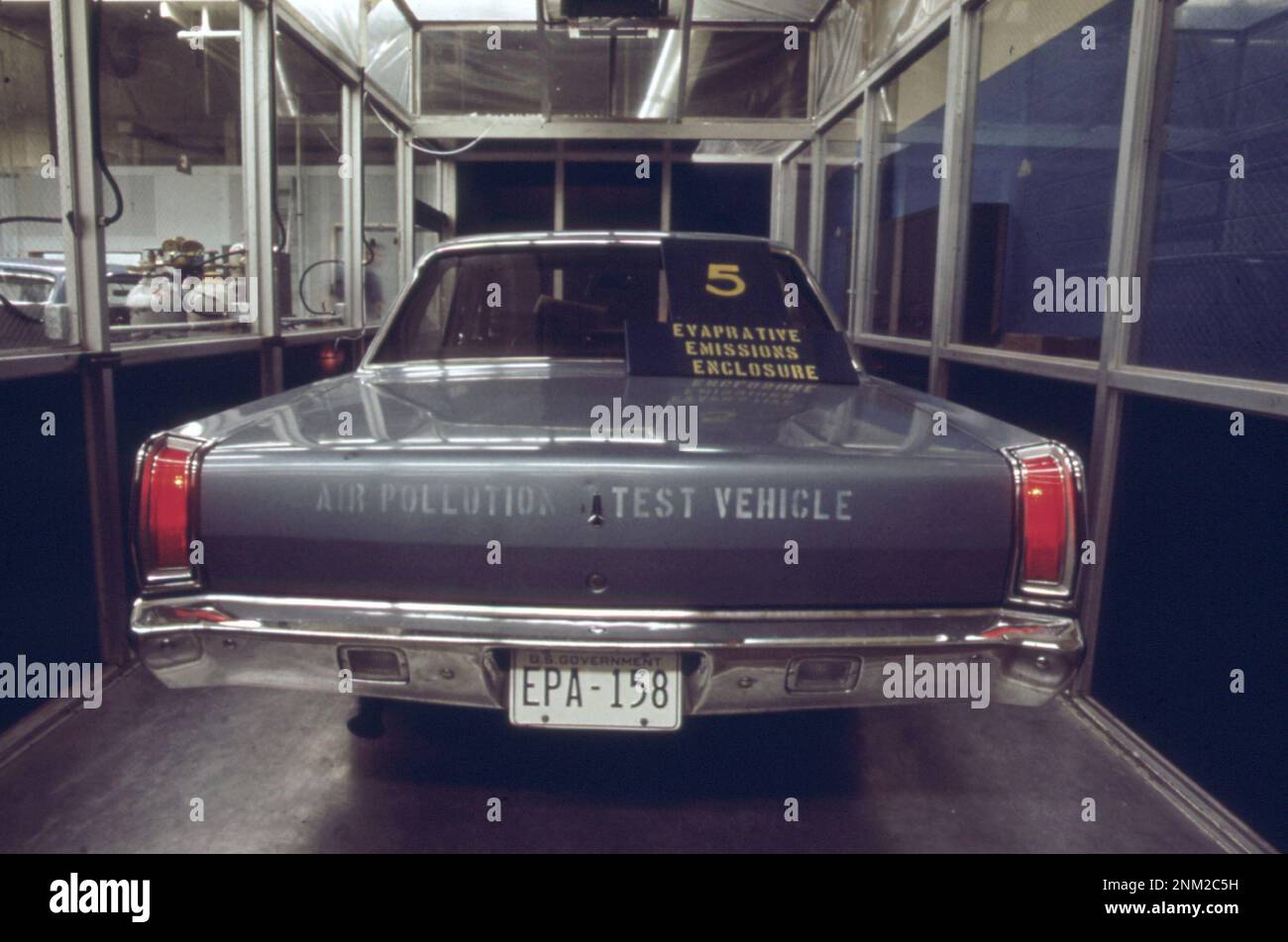 1970s America Testing a new car in the evaporative emission enclosure