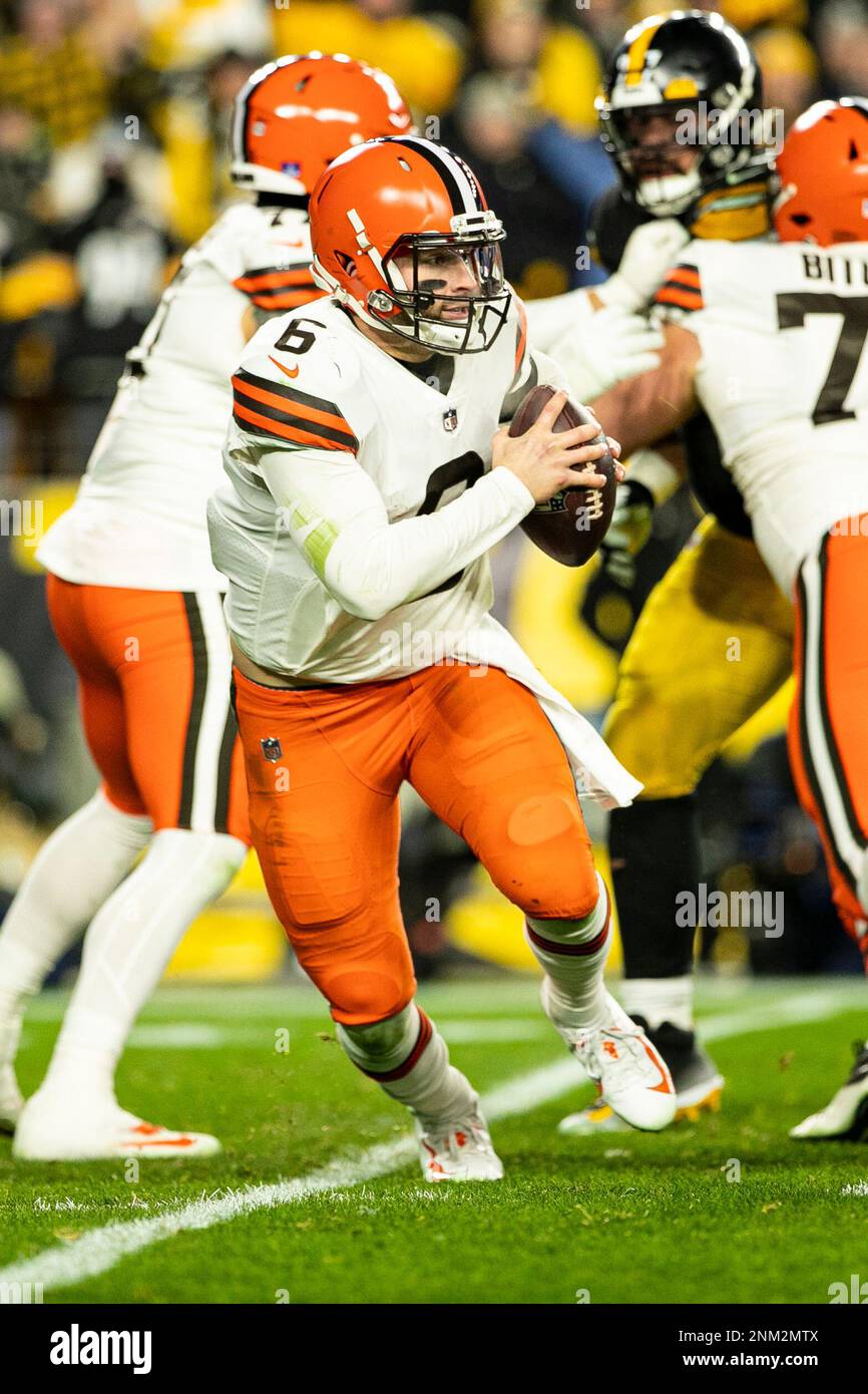 PITTSBURGH, PA - JANUARY 03: Cleveland Browns safety Grant Delpit (22) is  helped off the field after being injured during the game against the  Cleveland Browns and the Pittsburgh Steelers on January