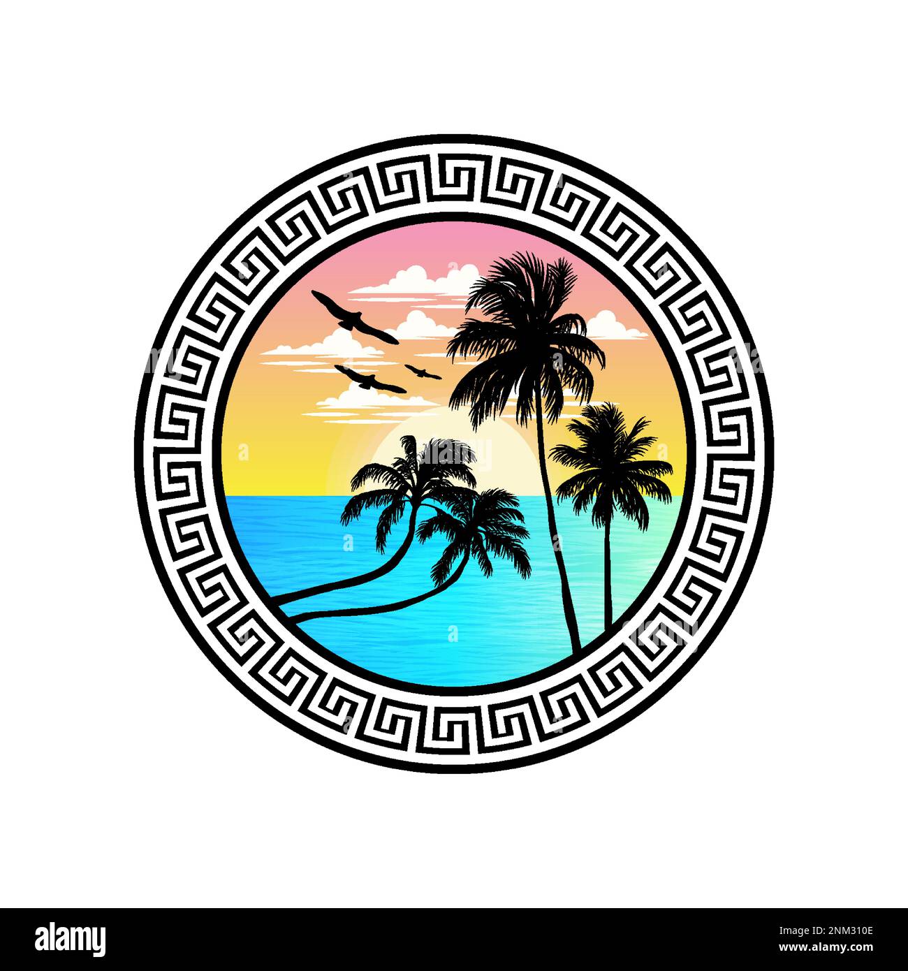 Ocean and beach panoramic landscape design artwork. Editable, resizable ...