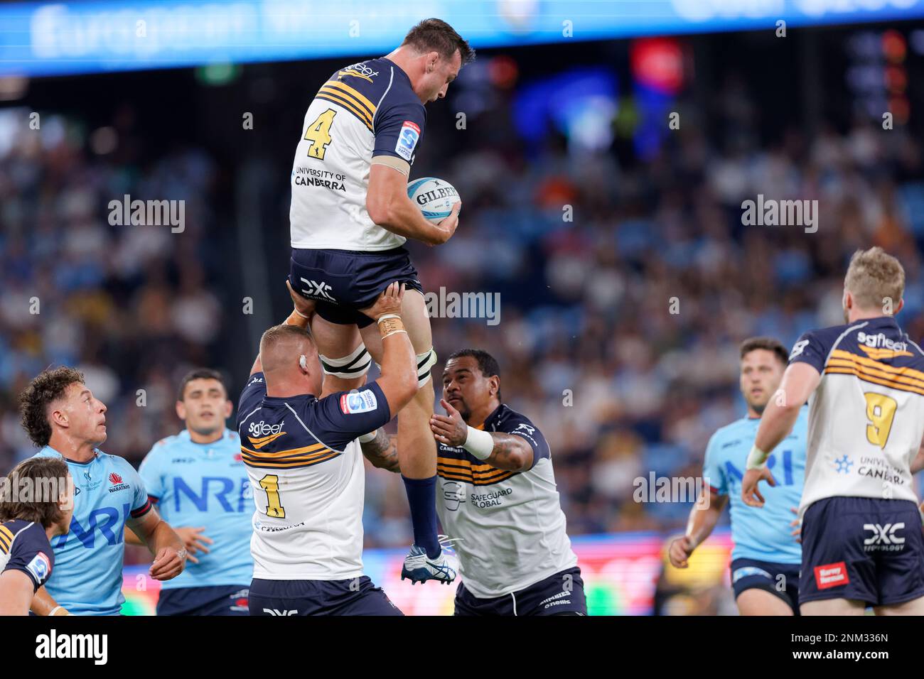 Nick Frost of the Brumbies wins the lineout ball during the Super Rugby