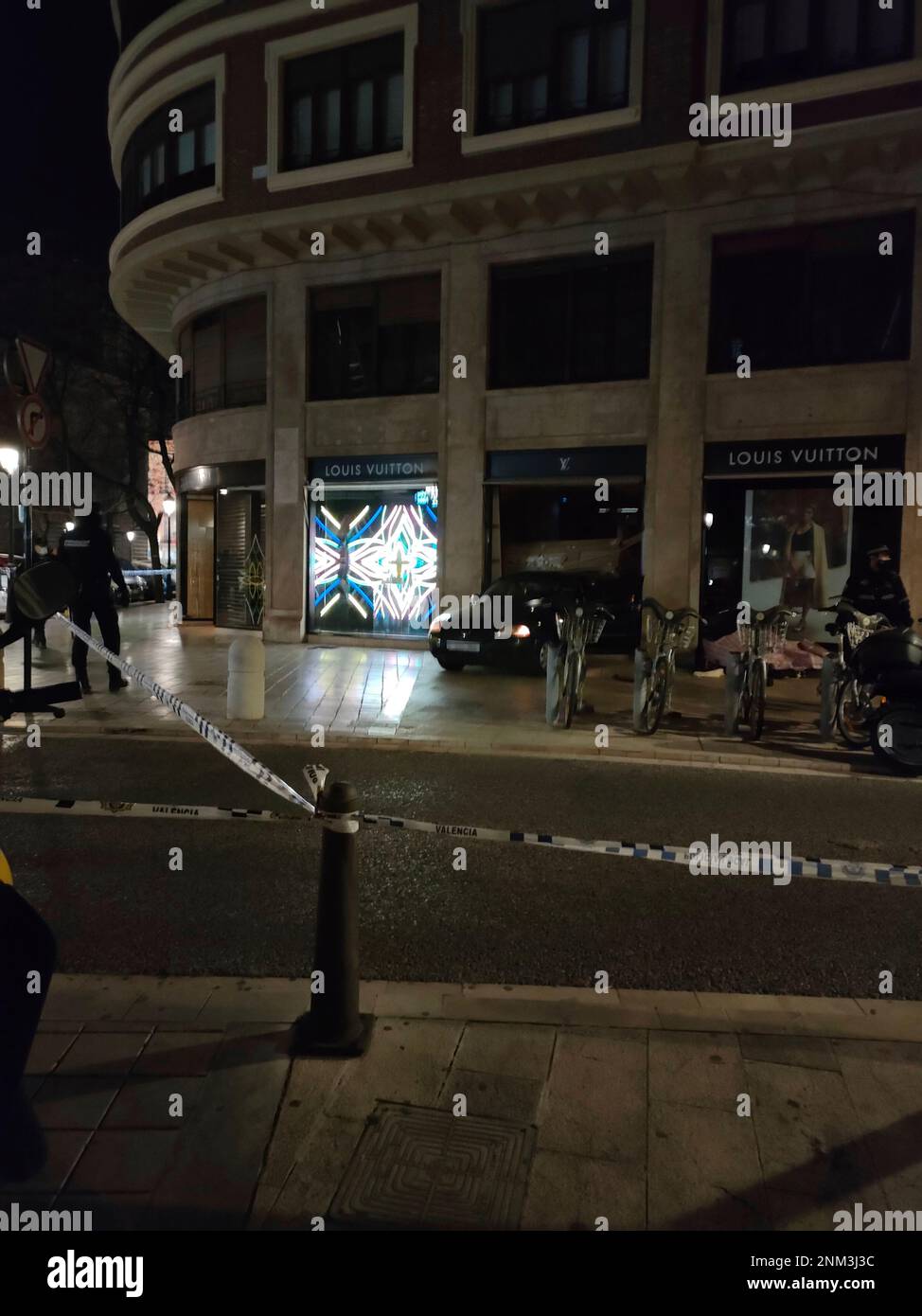 Vehicle embedded in the window of a Louis Vuitton store where they have  stolen this New Year's Eve, January 1, 2022, in Valencia, Valencia, Spain.  The thieves rammed the car into the