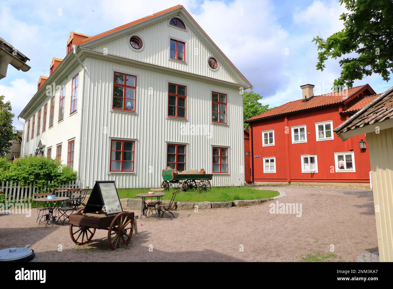 June 01 2022 Orebro in Sweden Beautiful old timber houses in