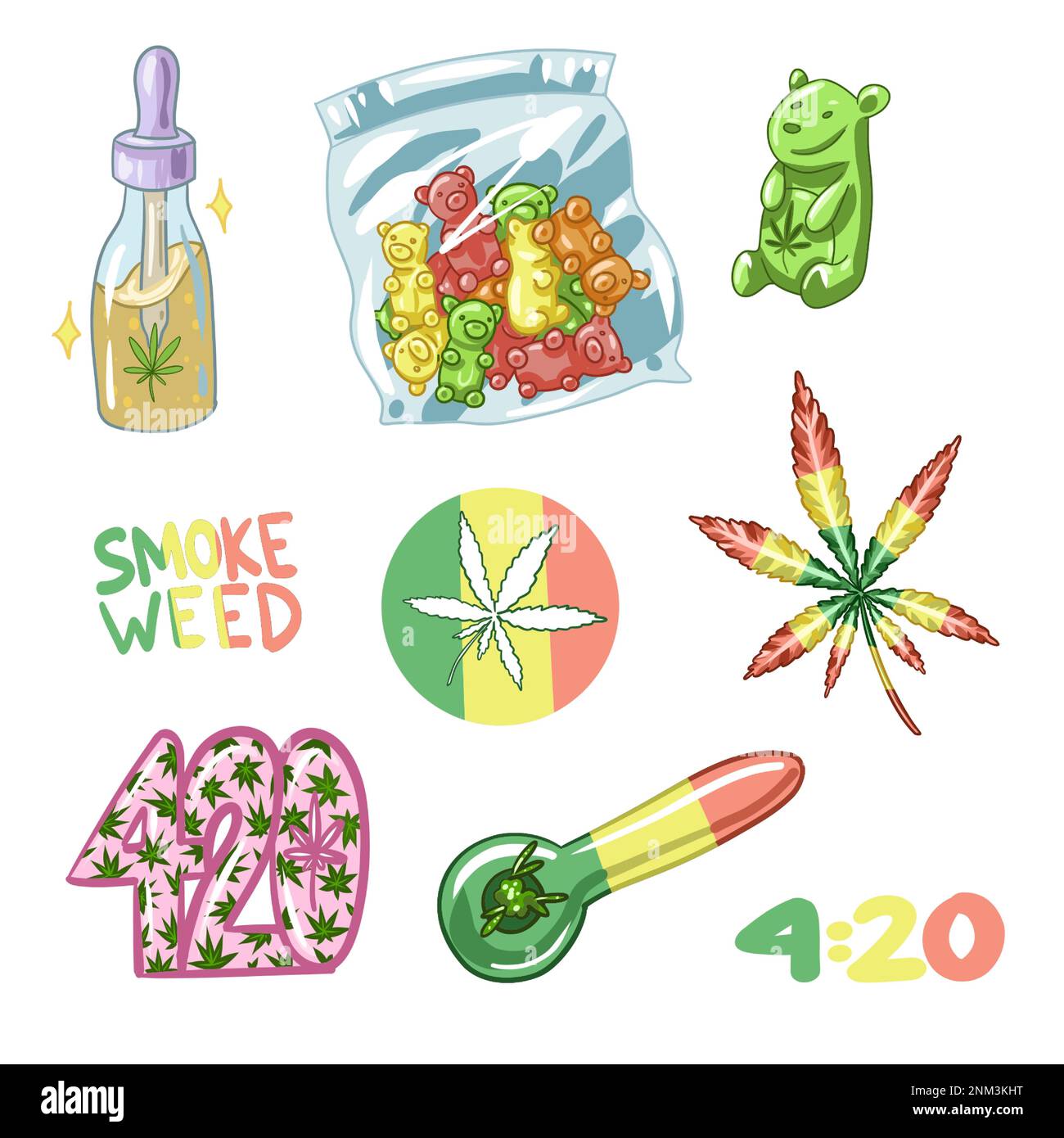 Set of Marijuana. Legalize cannabis. smoking weed. Vector illustration of weed Stock Vector