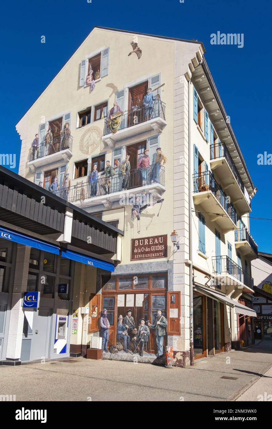 France, Chamonix, fresco in pedestrian town center of 20 mountaineering