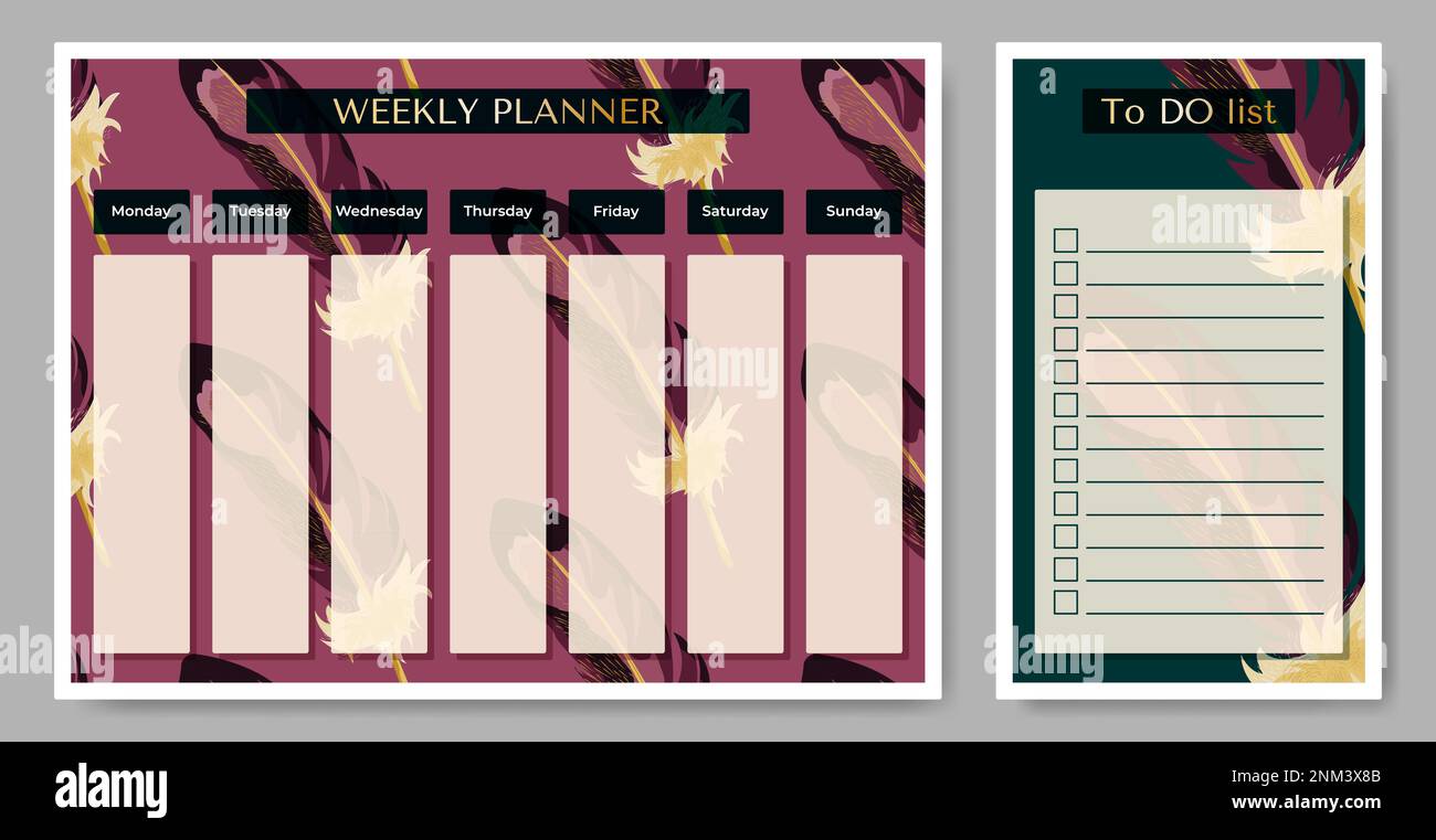 Weekly planner with To Do list. Feather backdrop Stock Vector Image ...