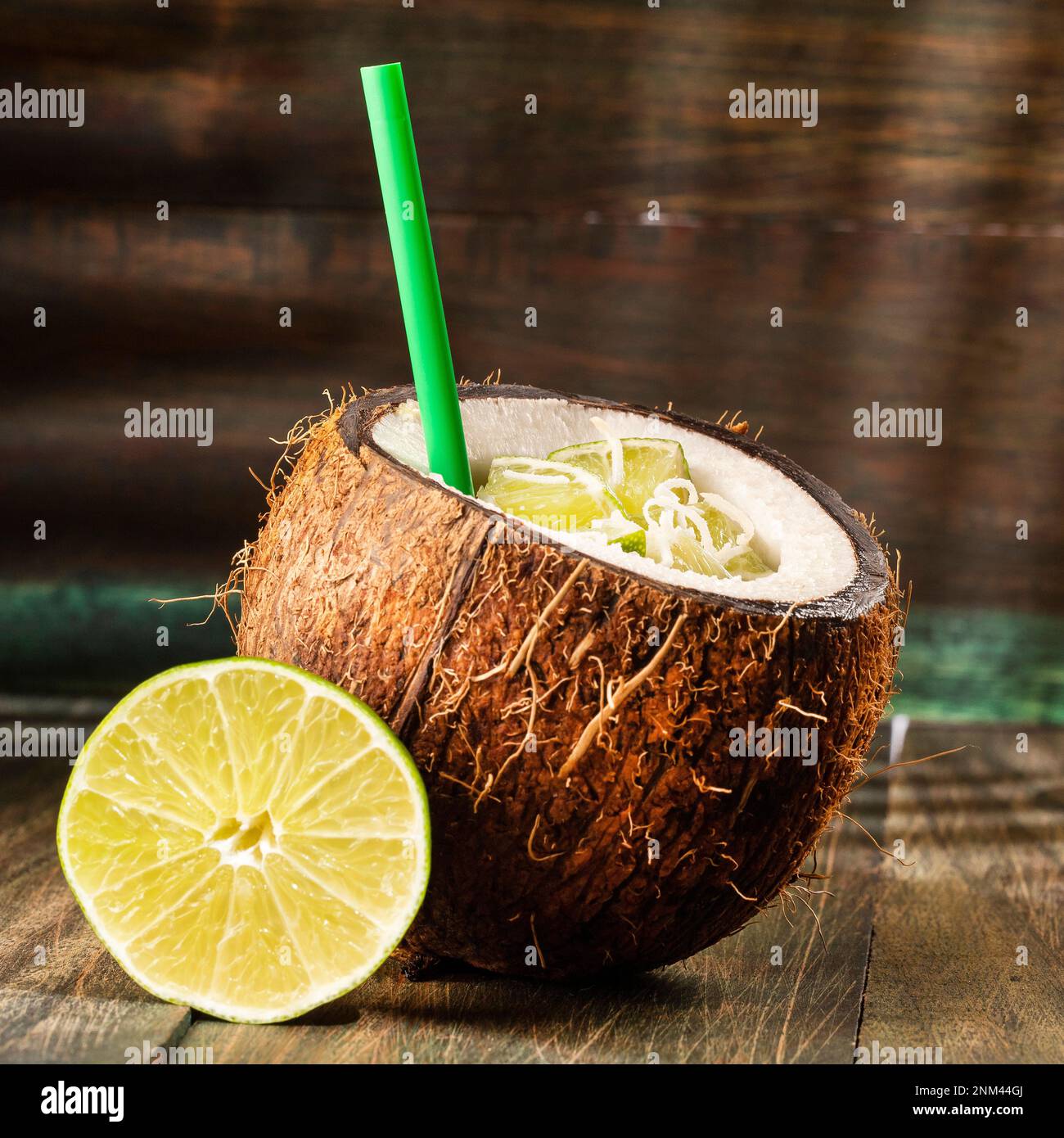 Cocos nucifera - Refreshing coconut drink mixed with lime juice Stock Photo