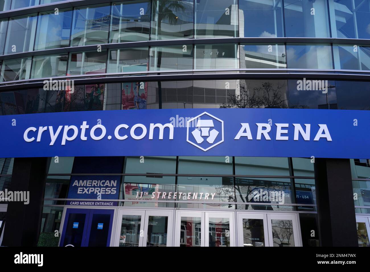 Crypto.com Arena signage is seen at the Staples Center, Friday, Dec. 24,  2021, in Los Angeles. The arena will officially be renamed as the Cryto.com  Arena on Christmas Day, Dec. 25, 2021. (