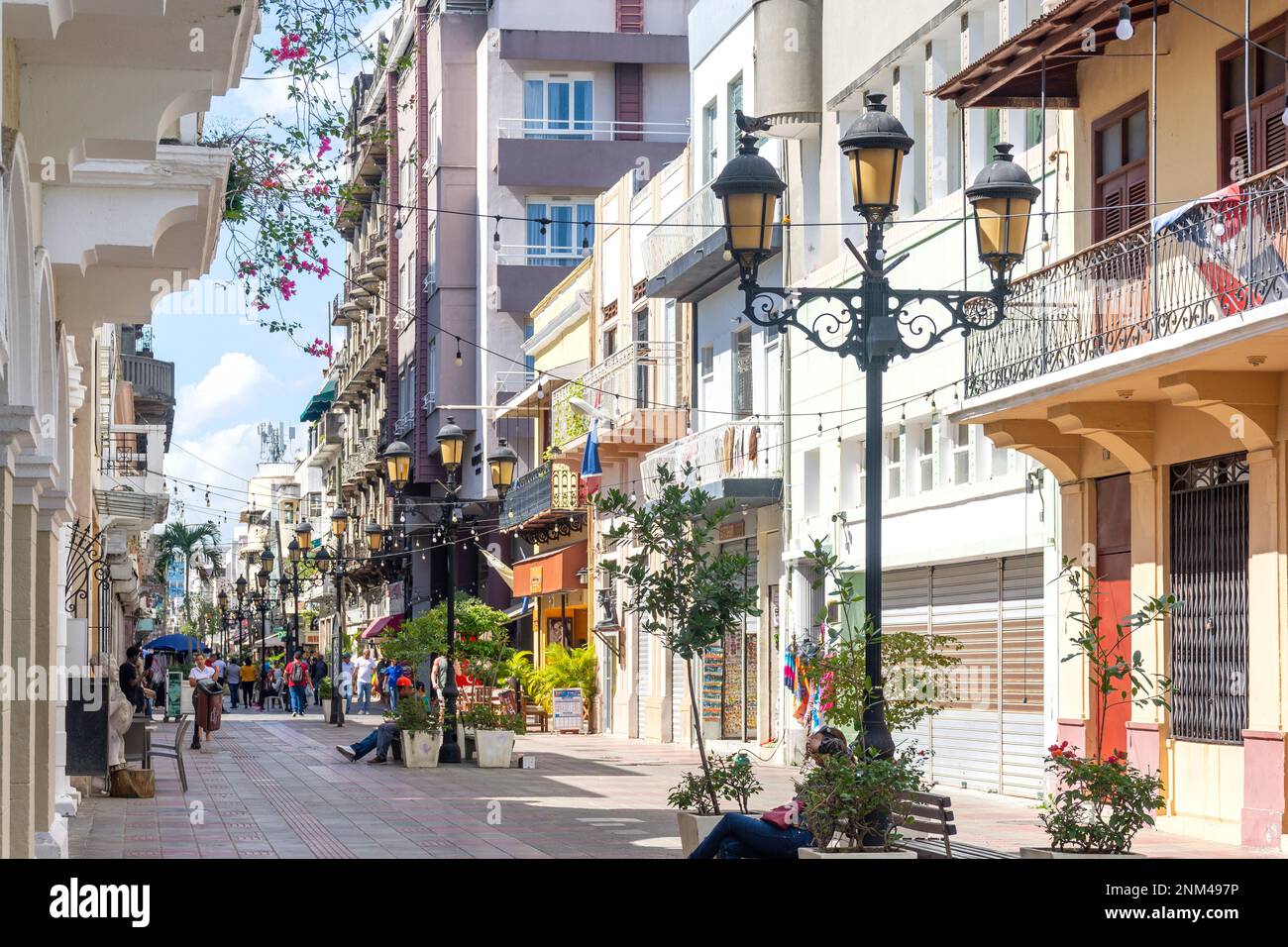Pedestrianised Calle El Conde, Santo Domingo, Dominican Republic (Republica Dominicana), Greater Antilles, Caribbean Stock Photo