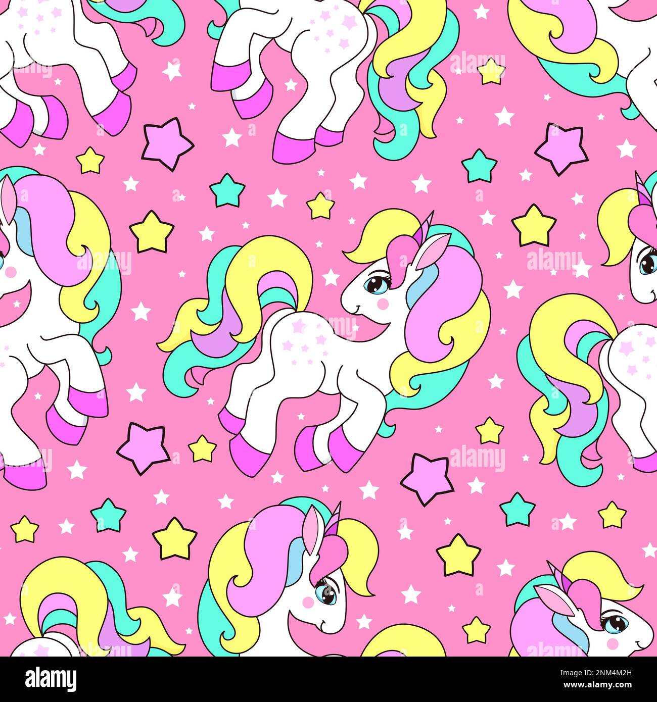 Seamless pattern with white unicorns on a pink background. Vector Stock ...