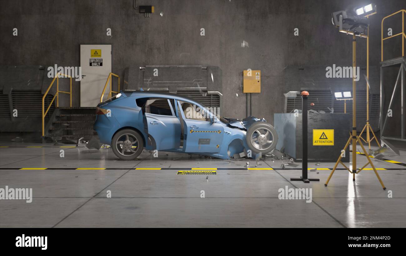 3D animation of ecofriendly electric vehicle experimental crash test