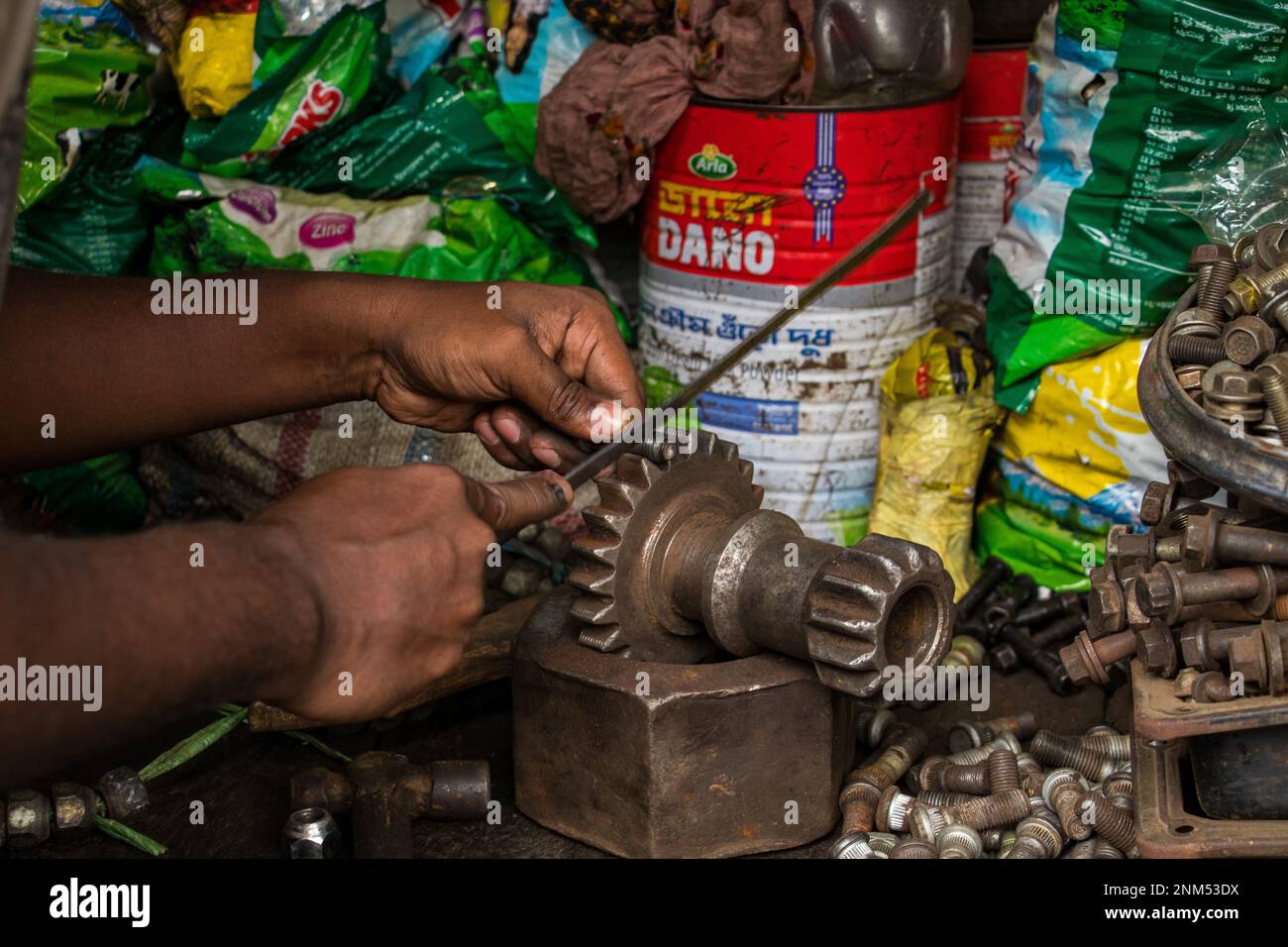 Traditional wholesale 2nd hand car parts market known as Dolaikhal