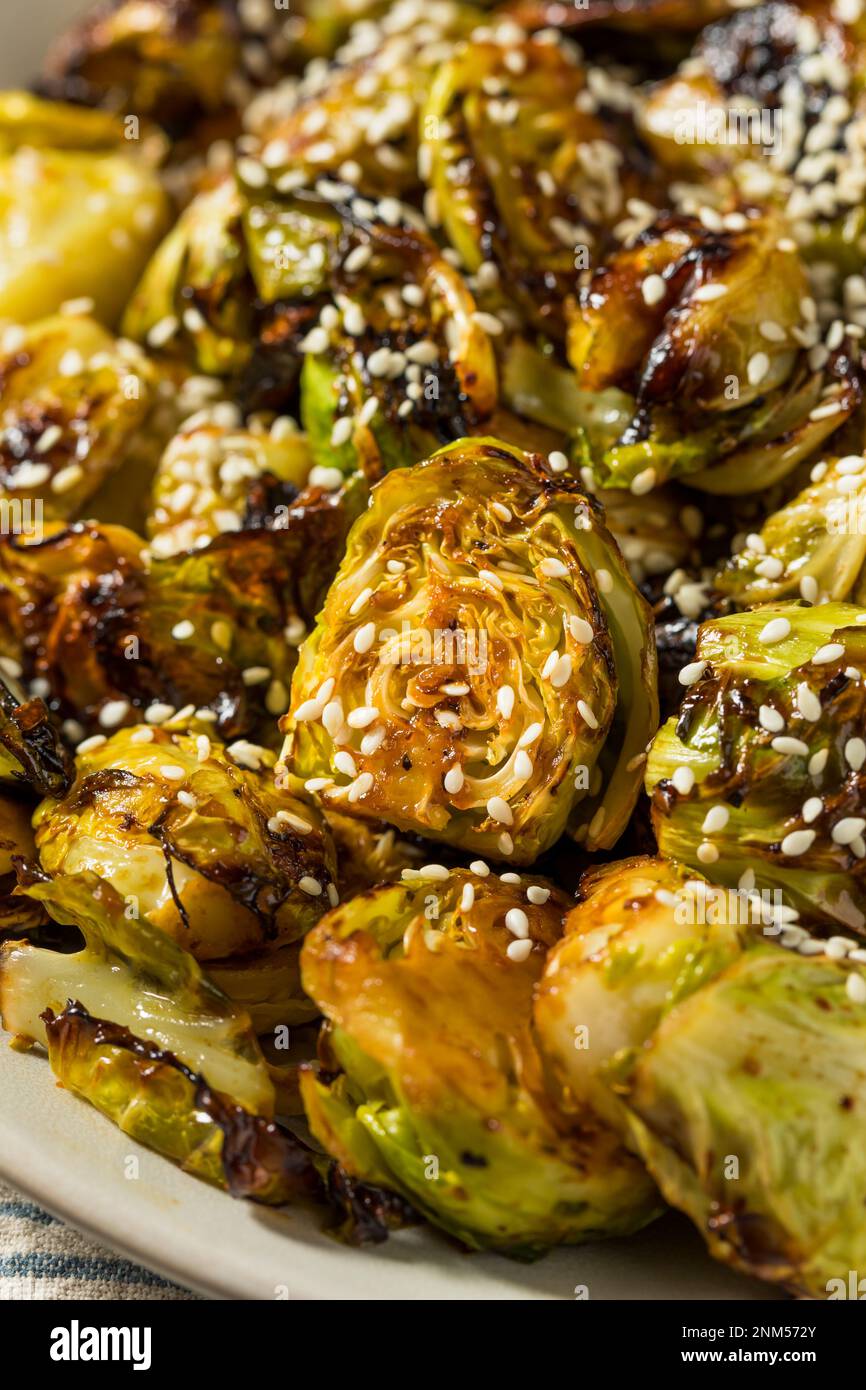 Asian Homemade Barbecue Brussel Sprouts with Soy Sauce Stock Photo