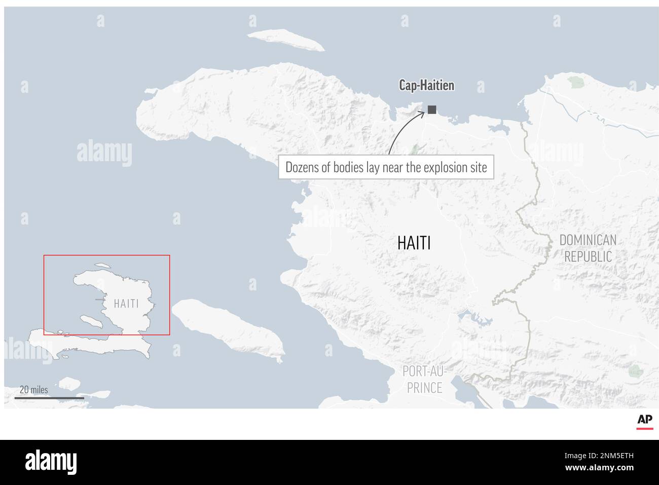 Map locates Cap-Haitien, Haiti