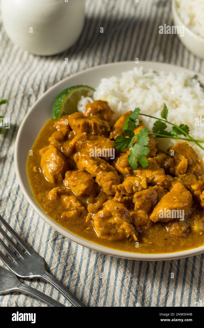 Homemade Coconut Curry Chicken with White Rice Stock Photo Alamy
