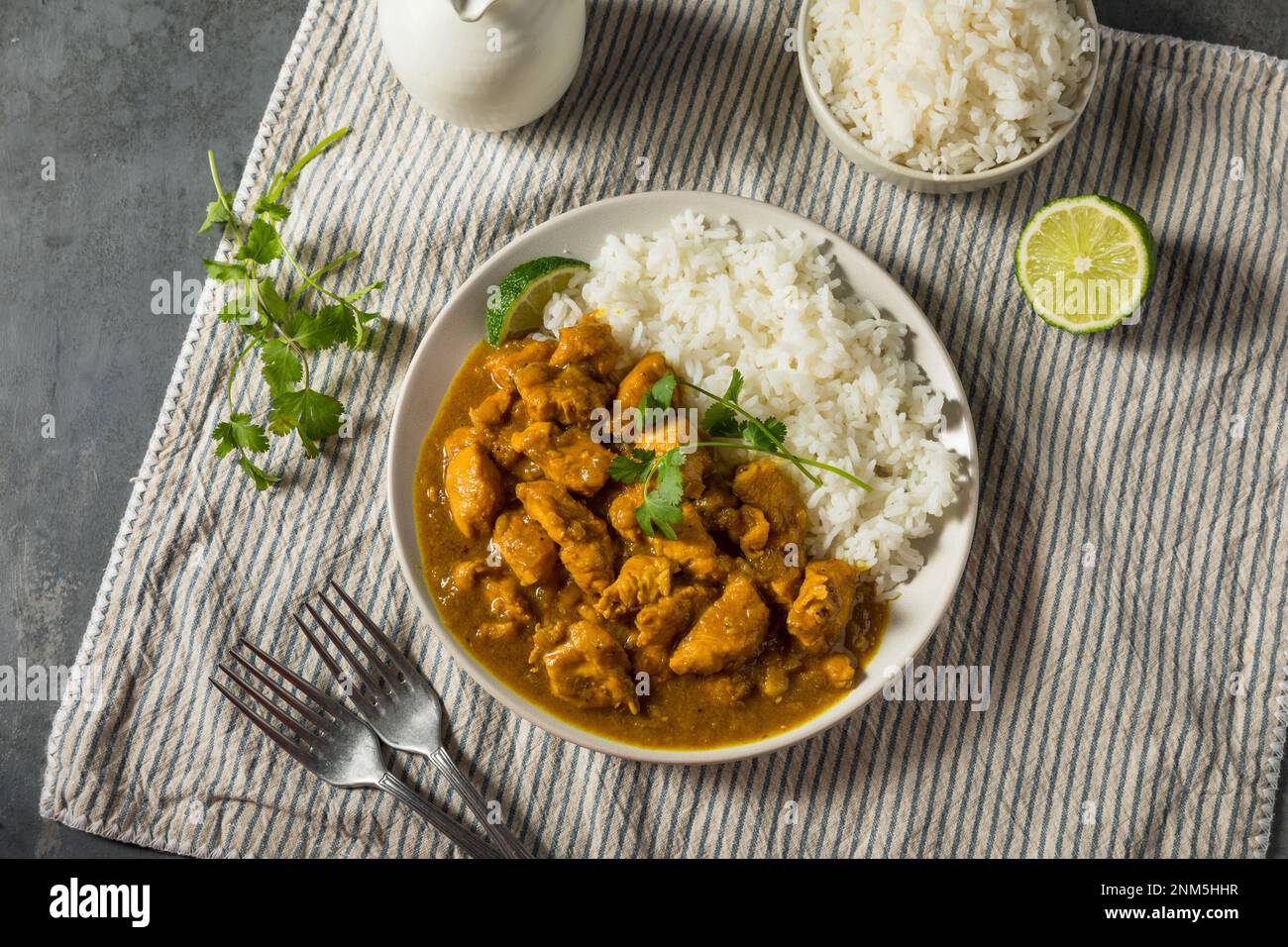 Homemade Coconut Curry Chicken with White Rice Stock Photo Alamy