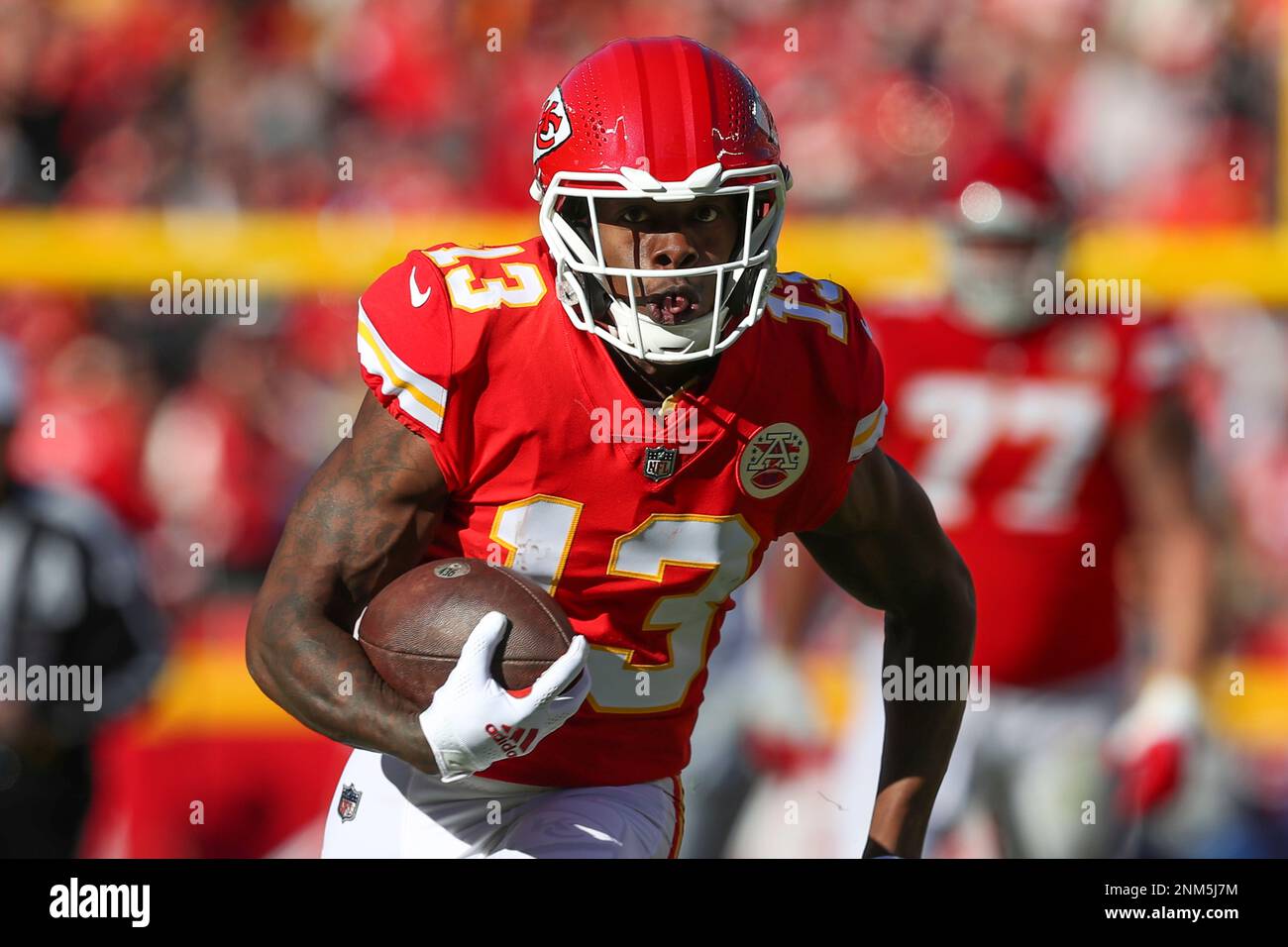 Kansas City Chiefs wide receiver Byron Pringle (13) runs a pass