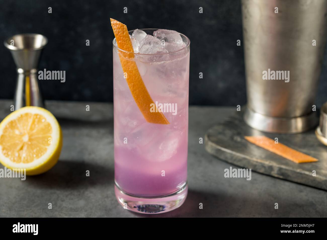 Boozy Refreshing Purple Empress Highball Cocktail with Grapefruit and
