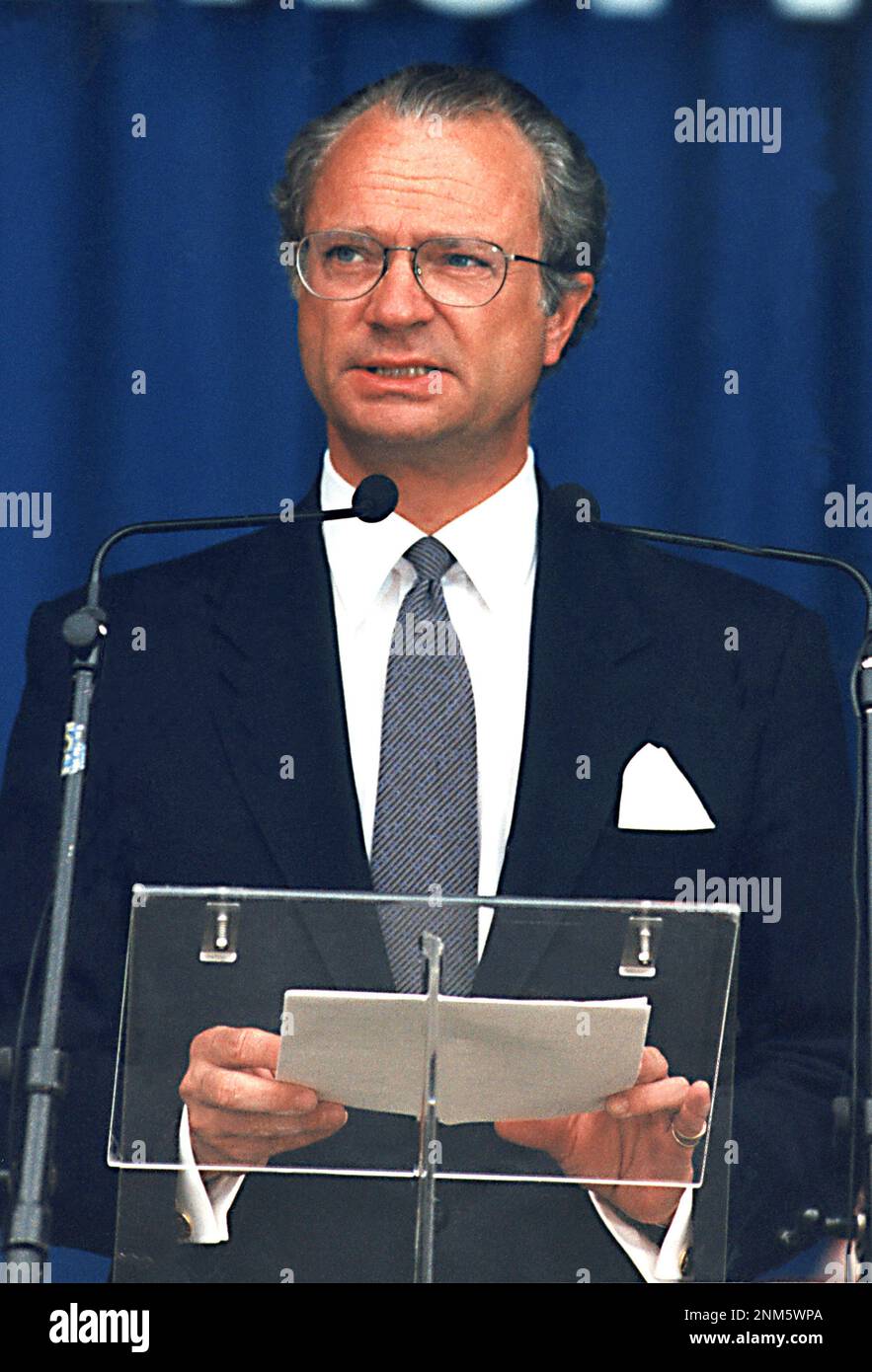 Swedish King CARL XVI GUSTAV gives a speech in Norrköping Stock Photo