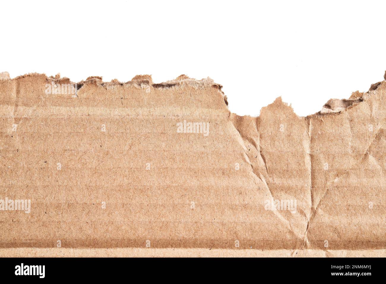 One ripped piece of cardboard material over isolated white background ...
