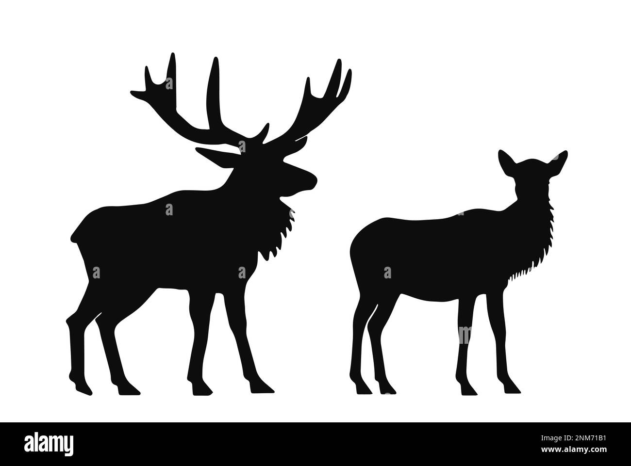 moose deer pair, vector silhouette set Stock Vector
