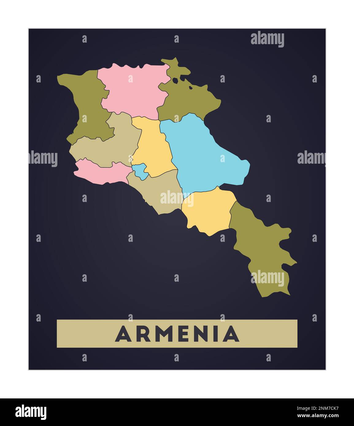 Armenia map. Country poster with regions. Shape of Armenia with country name. Cool vector illustration. Stock Vector