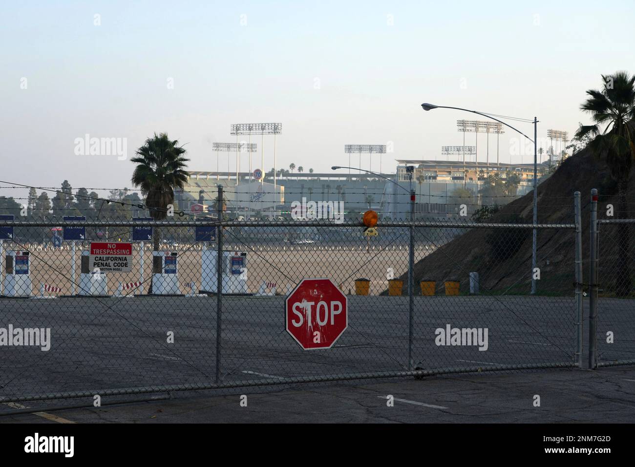Closed and locked gates at Dodger Stadium, Thursday, Dec. 2, 2021, in