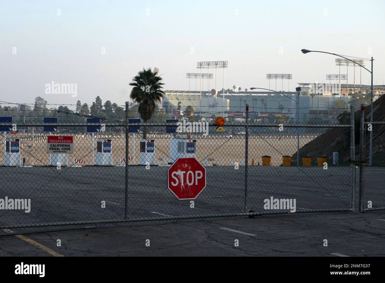 Closed and locked gates at Dodger Stadium, Thursday, Dec. 2, 2021, in