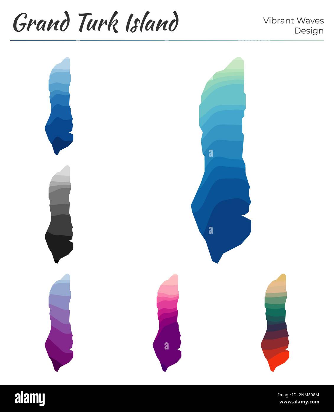 Set of vector maps of Grand Turk Island. Vibrant waves design. Bright ...