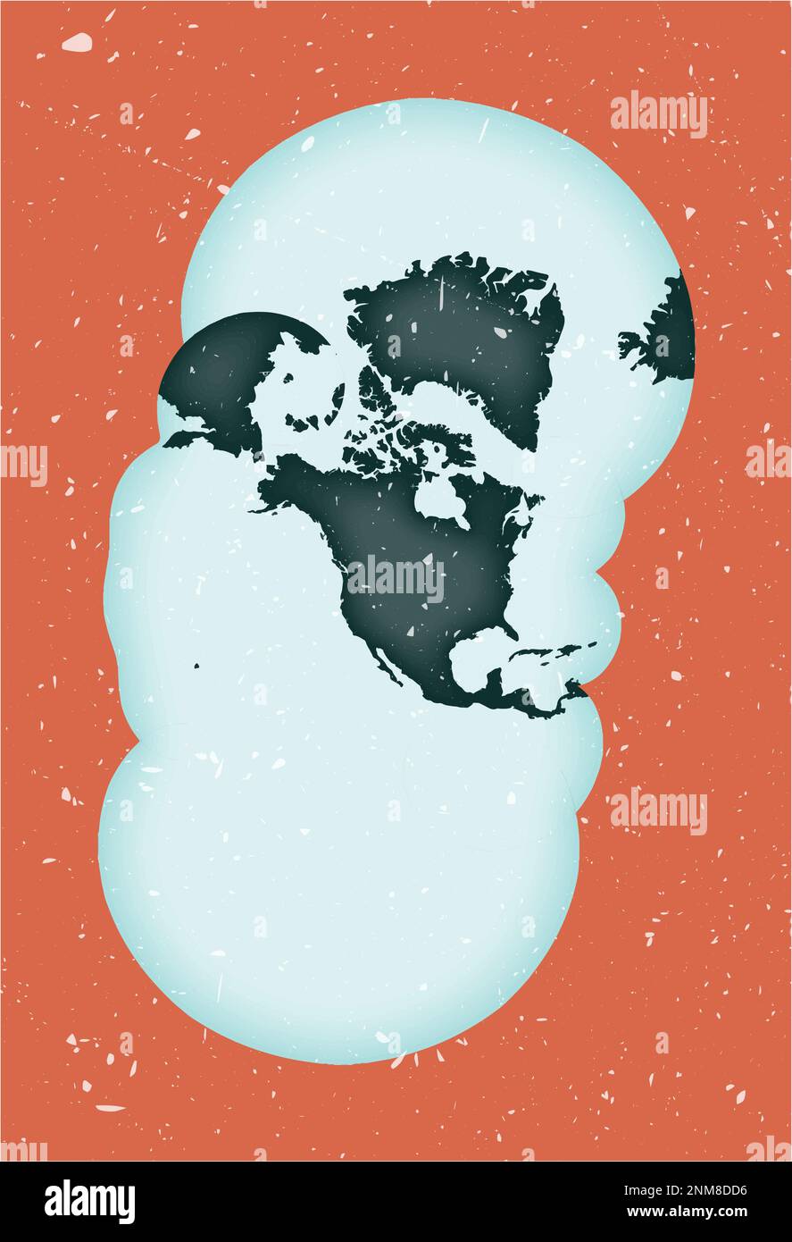 World Map Poster Modified stereographic - World Map Poster Modified Stereographic Projection For The United States Including Alaska And Hawaii Vintage World Shape With Grunge Texture 2NM8DD6 