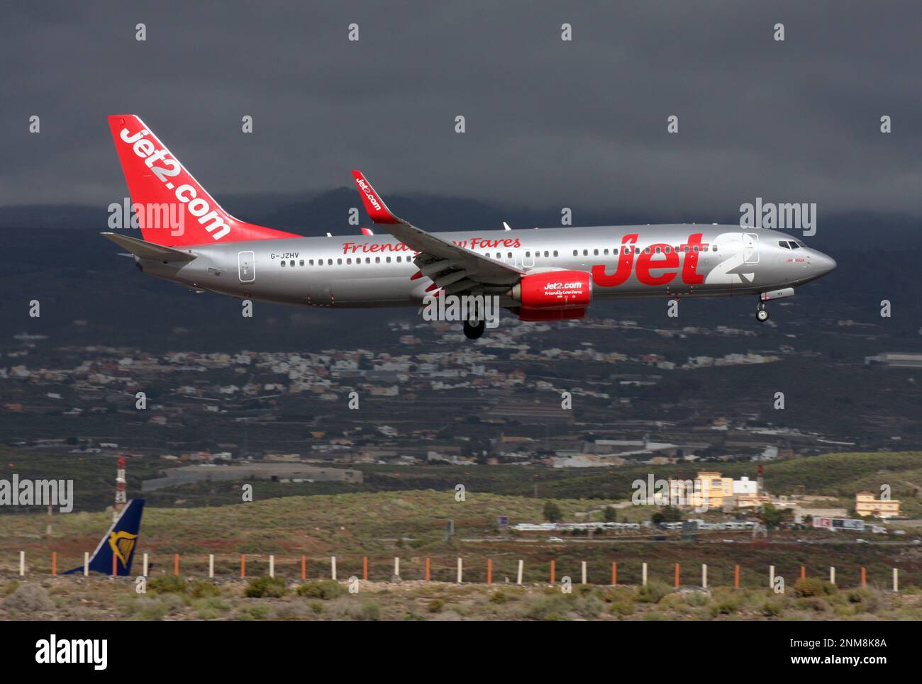 A Boeing 737-800 of Jet2 landing at Tenerife South Airport Canary Islands Stock Photo