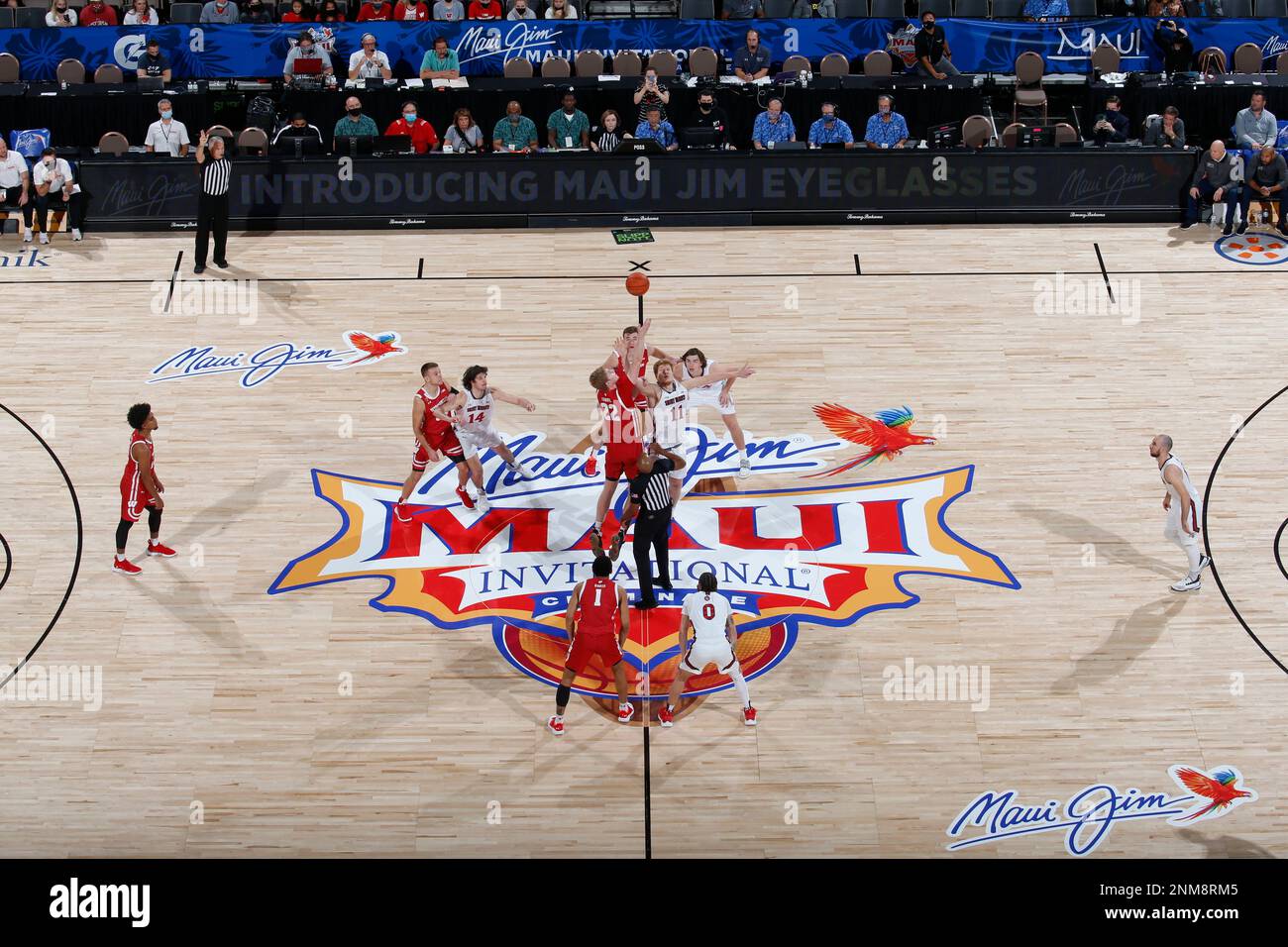 LAS VEGAS, NV - NOVEMBER 24: St. Mary's Gaels square off for the opening  jump ball against the Wisconsin Badgers in the championship game during the Maui  Jim Maui Invitational on November