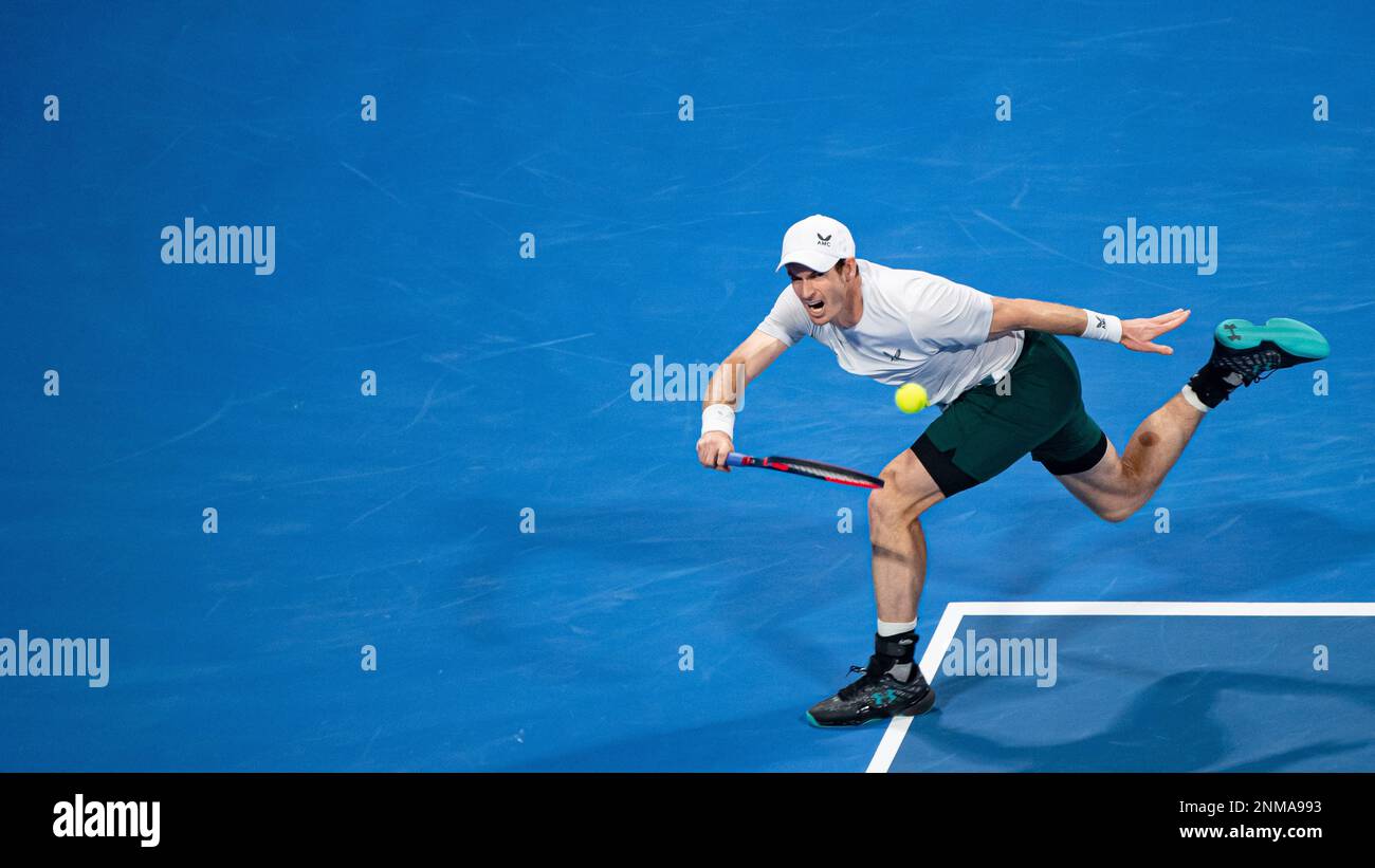 Jiri Lehecka of Czech Republic vs Andy Murray of Great Britain during their Semi-Finals match of the ATP 250 Qatar Exxonmobil Open Tennis Tournament 2023 at the Khalifa International Tennis Complex on February 24, 2023 in Doha, Qatar. Photo by Victor Fraile / Power Sport Images Credit: Power Sport Images Ltd/Alamy Live News Stock Photo