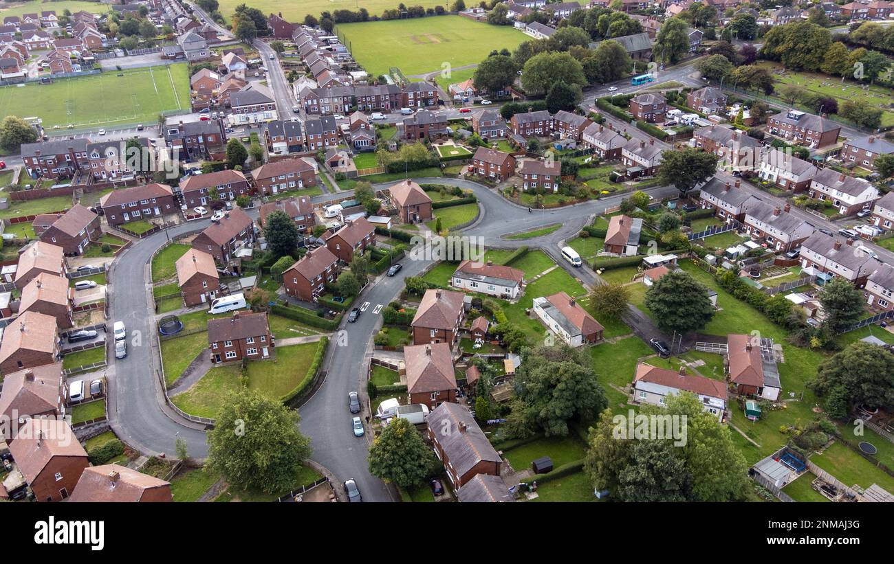 Aerial drone photo of the village of Sharlston and Sharlston Common in