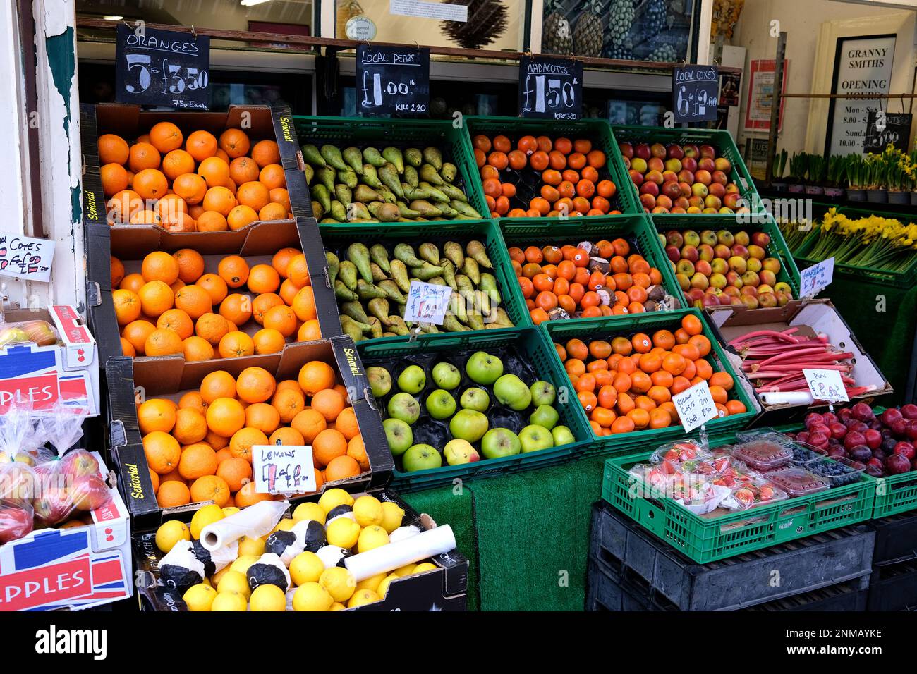 fruit stall shop business in whitstable town high street,kent,uk february 2023 Stock Photo