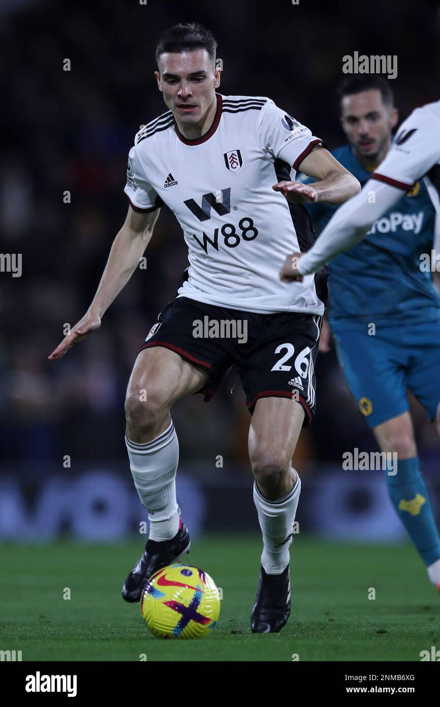 Joao Palhinha of Fulham on the ball during the Premier League match between Fulham and Wolverhampton Wanderers at Craven Cottage, London on Friday 24th February 2023. (Photo: Tom West | MI News) Credit: MI News & Sport /Alamy Live News Stock Photo