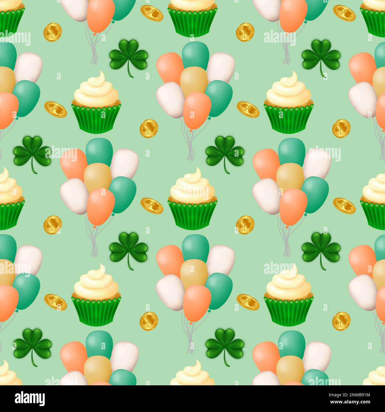 St. Patrick's Day seamless pattern with Irish flag colored balloons