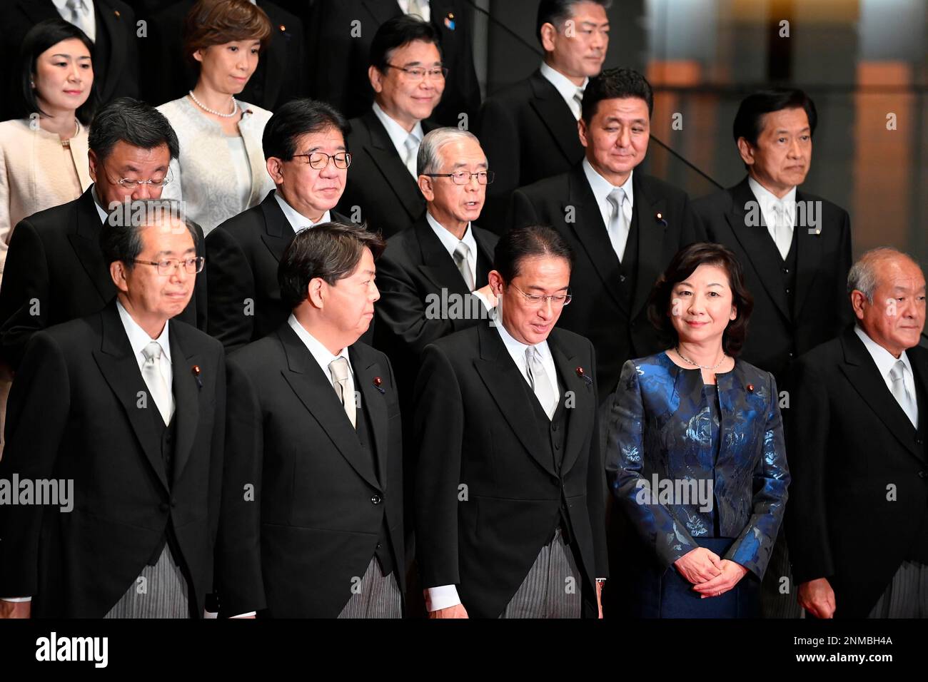 Japanese Prime Minister Fumio Kishida poses with his new cabinet ...