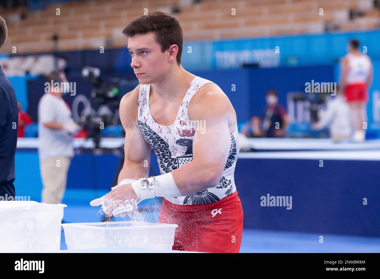 July 24, 2021 Brody Malone of United States chalks up preparing for