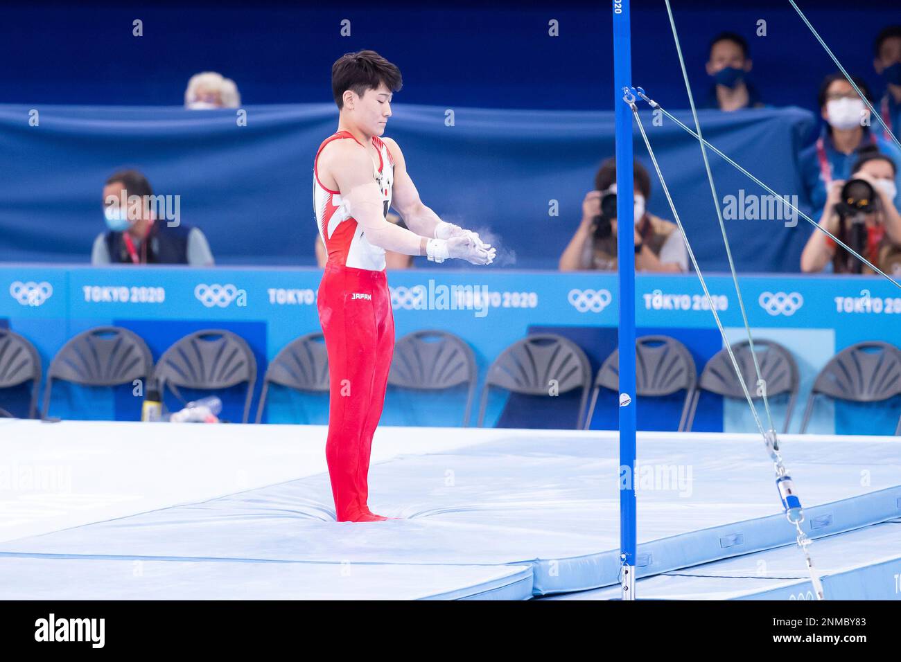 July 24, 2021 Takeru Kitazono (149) of Japan chalks up preparing for