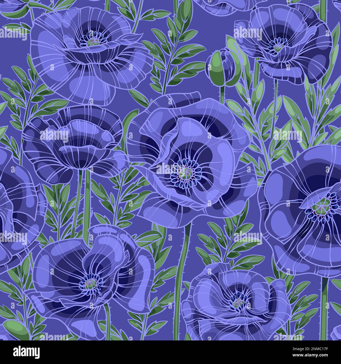 violet poppies seamless vector pattern Stock Vector