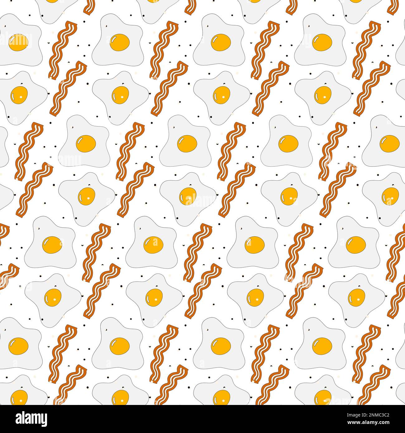 Appetizing Scrambled eggs and bacon with spices. Seamless pattern for