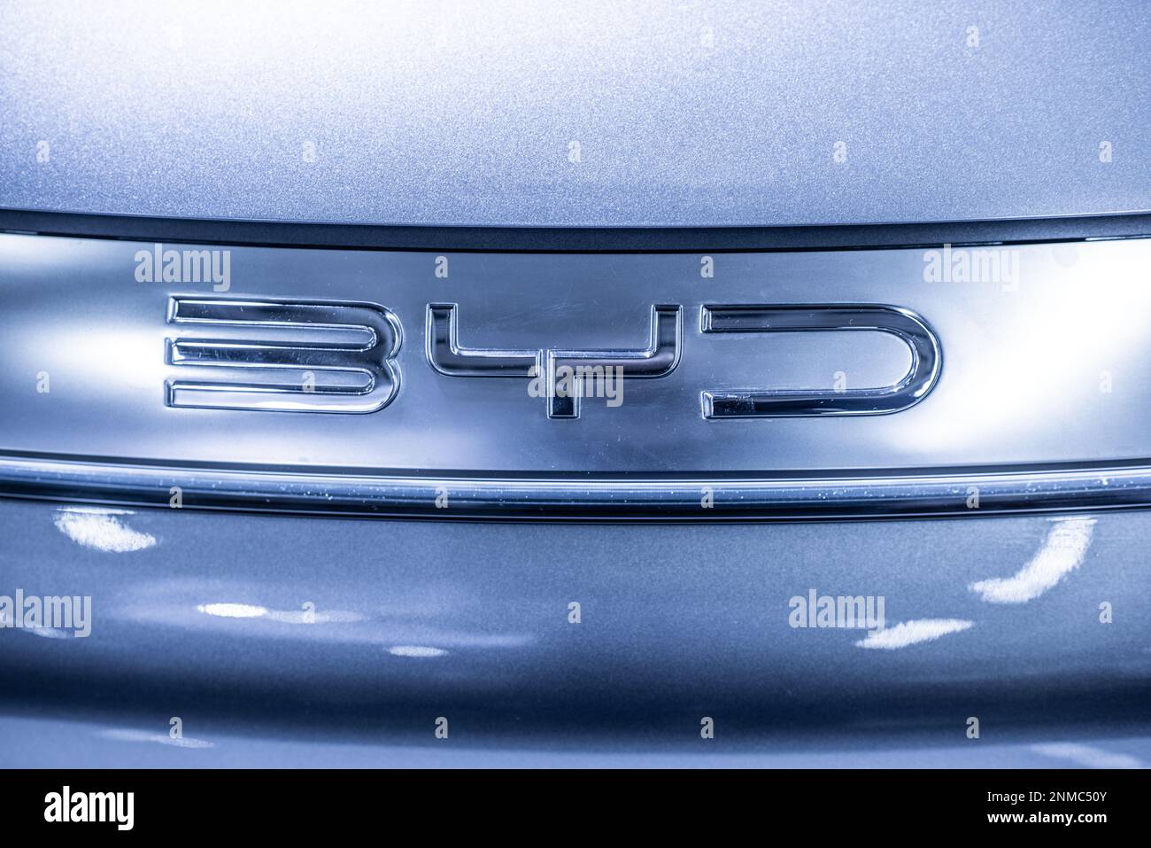 Gothenburg, Sweden december 03 2022 BYD Build Your Dreams logo on the front of an electric