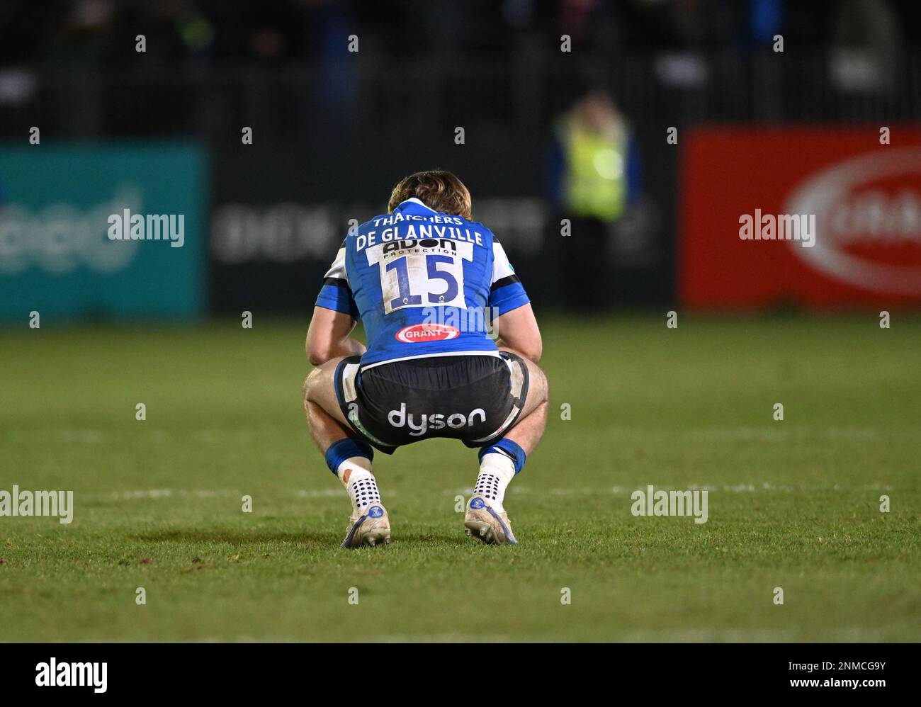 24th February 2023,  The Recreation Ground, Bath, Somerset, England; Gallagher Premiership Rugby, Bath versus Bristol Bears; Tom de Glanville of Bath disconsolate to lose the match 13-15 Stock Photo