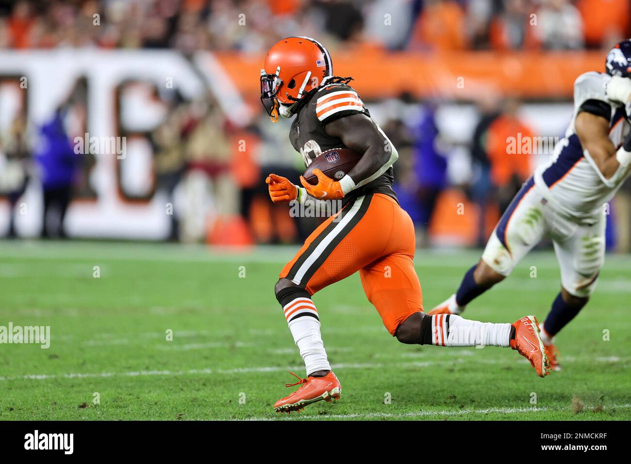 CLEVELAND, OH - OCTOBER 21: Cleveland Browns running back D'Ernest Johnson  (30) runs the football during the fourth quarter of the National Football  League game between the Denver Broncos and Cleveland Browns