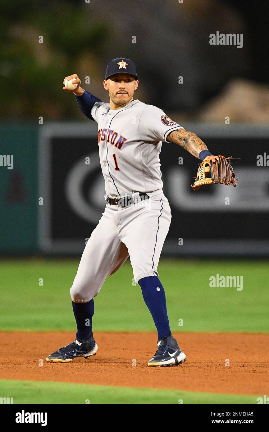 June 21, 2016: Houston Astros shortstop Carlos Correa (1) throws to first  during the Major League Baseball game between the Los Angeles Angels of  Anaheim and the Houston Astros at Minute Maid