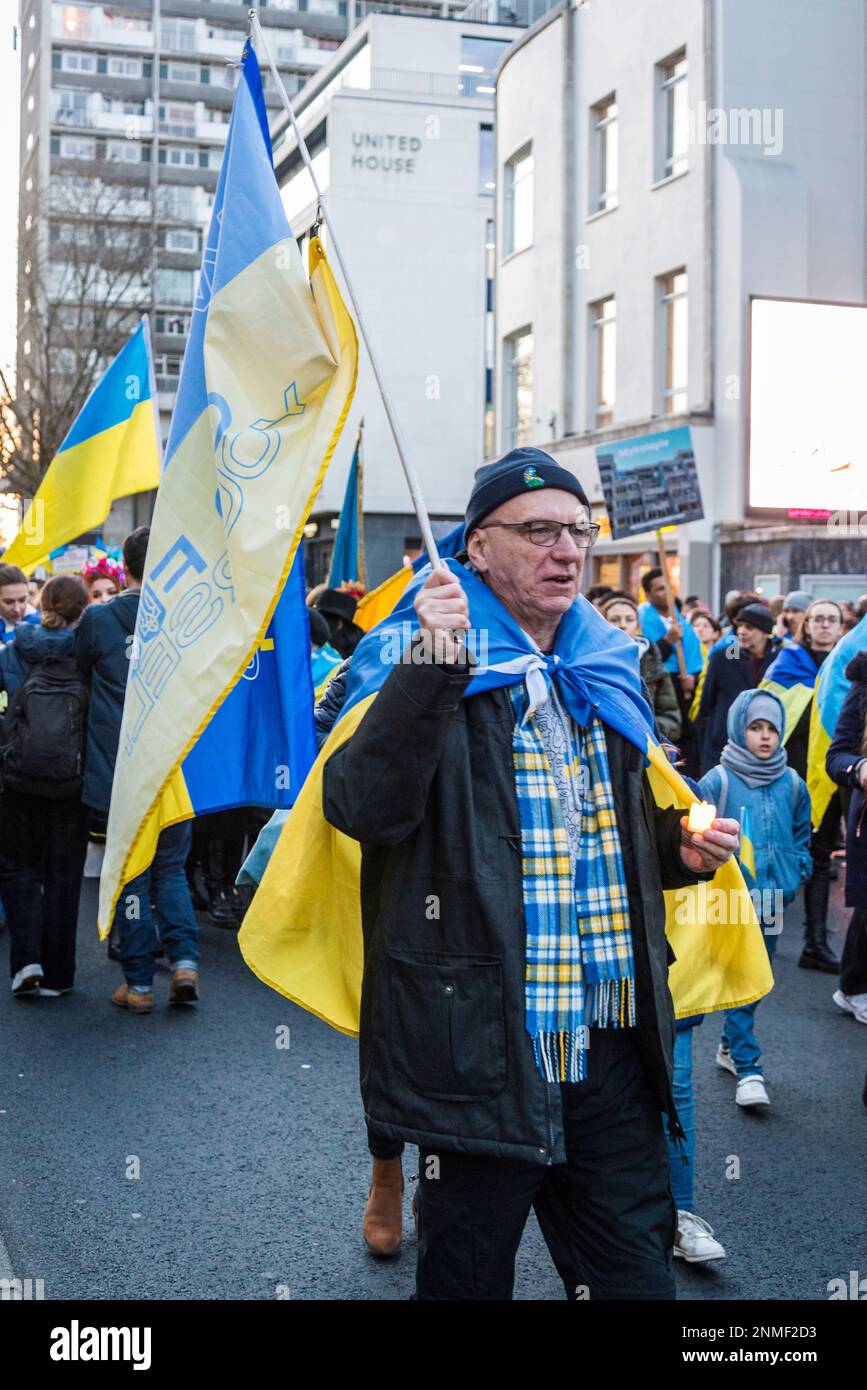 'Heartbroken but Unbroken', Remembrance event marking the anniversary of Russia's invasion of Ukraine, Notting Hill Gate, London, UK 24/02/2023 Stock Photo